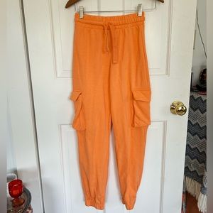 Orange Zara Cargo Jogger Sweatpants